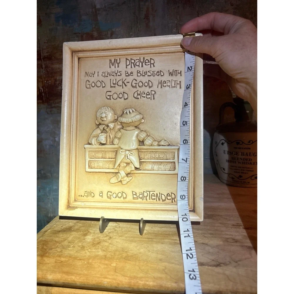 Vintage 1965 Paula USA My Prayer Good Bartender Resin Wall Plaque 3D Bar Decor